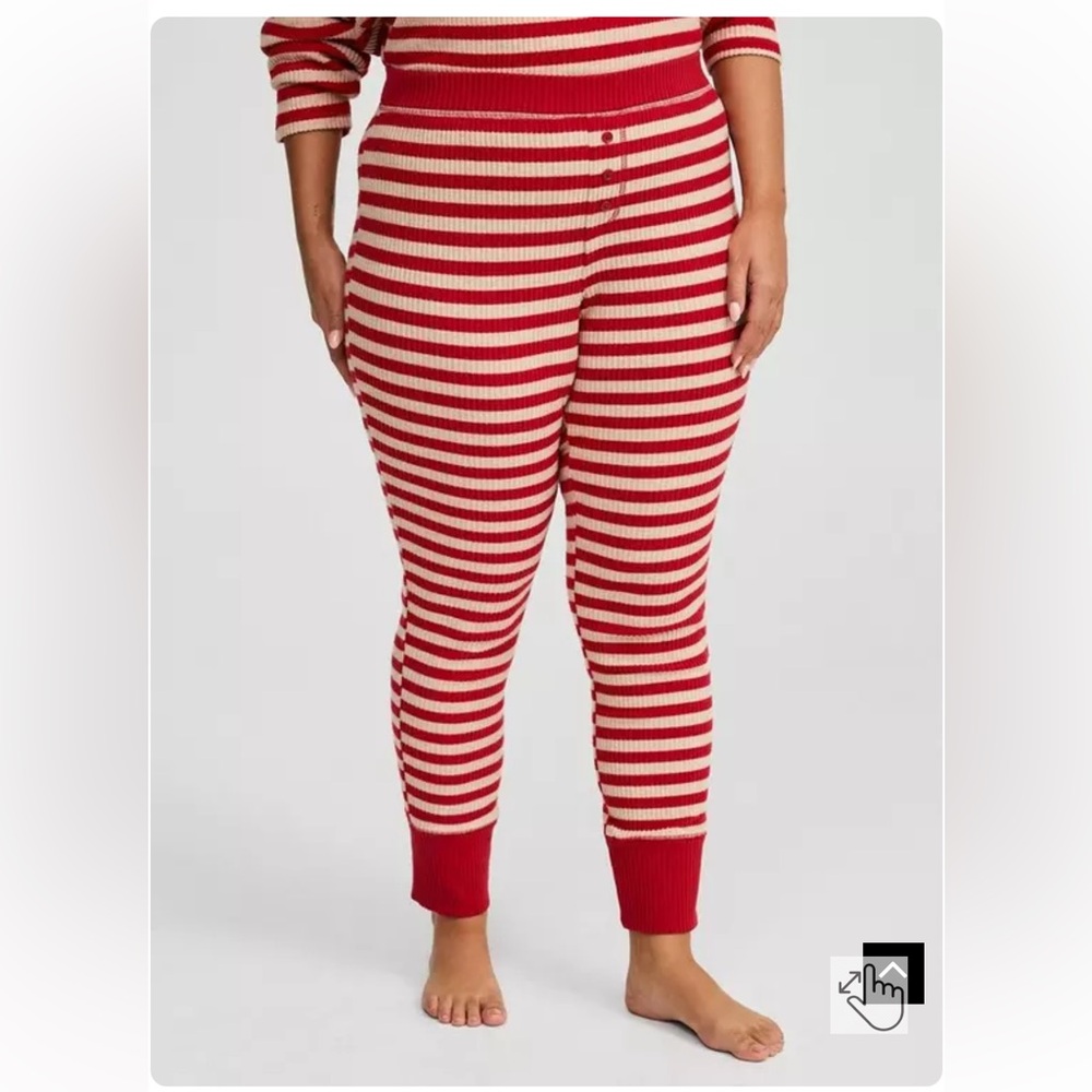 NWT Torrid Heavy Hacci Rib Full Length Lounge Legging Red Oatmeal Stripe
